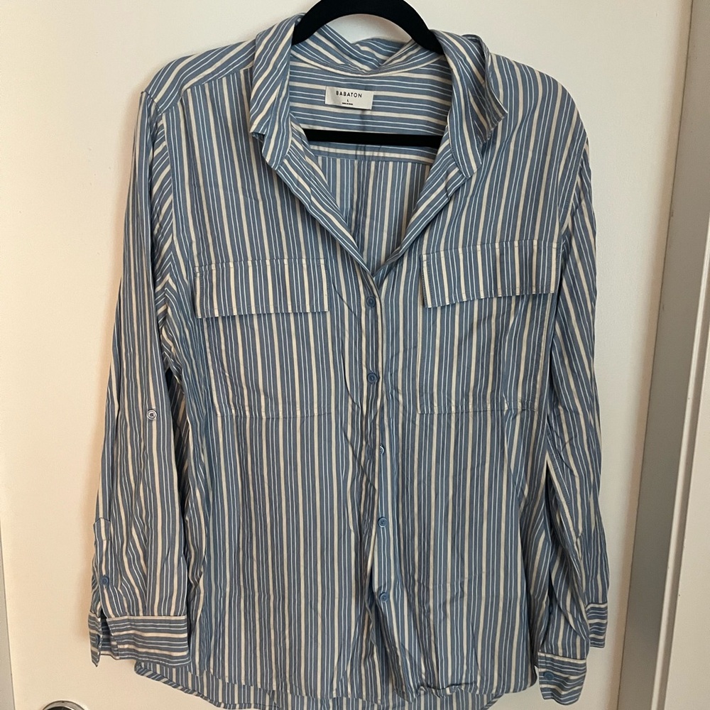 Aritzia babaton Blue and White Striped Shirt